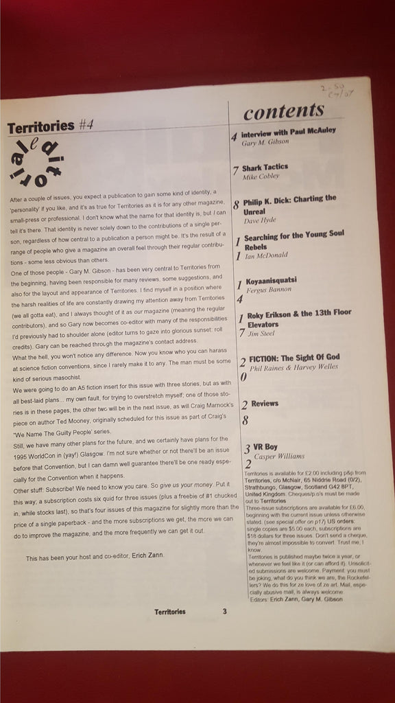 Erich Zann Territories the sf and slipstream journal, Summer 1994, N