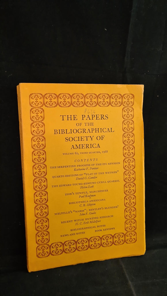 The Papers of the Bibliographical Society of America Volume 62 1968
