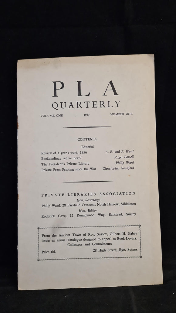 P L A Quarterly Volume 1 Number 1 1957, Private Libraries Association