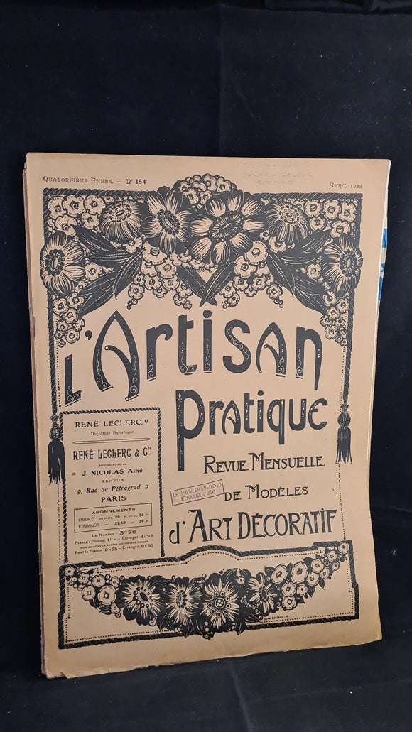 L'Artisan Pratique Number 154 April 1922 French Décor Magazine