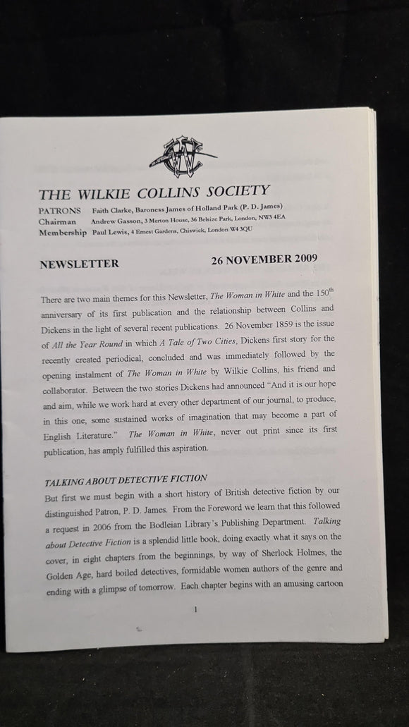 Wilkie Collins Society Newsletter 26 November 2009 & Winter 2010/11, The Woman in White