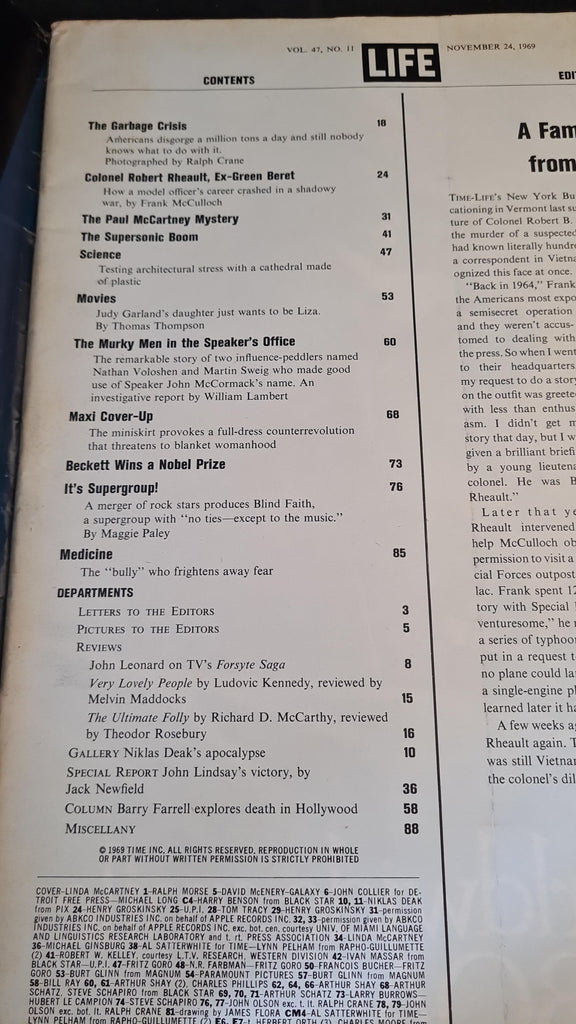 Life Magazine November 24 1969 Volume 47 Number 11, Paul & Linda McCar ...