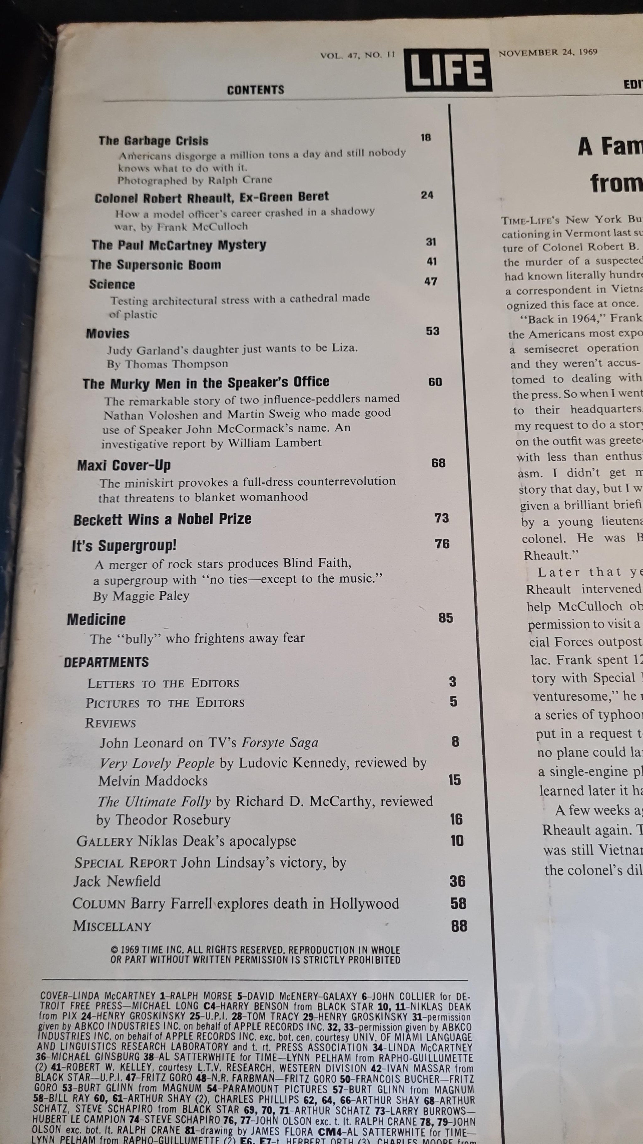 Life Magazine November 24 1969 Volume 47 Number 11, Paul & Linda