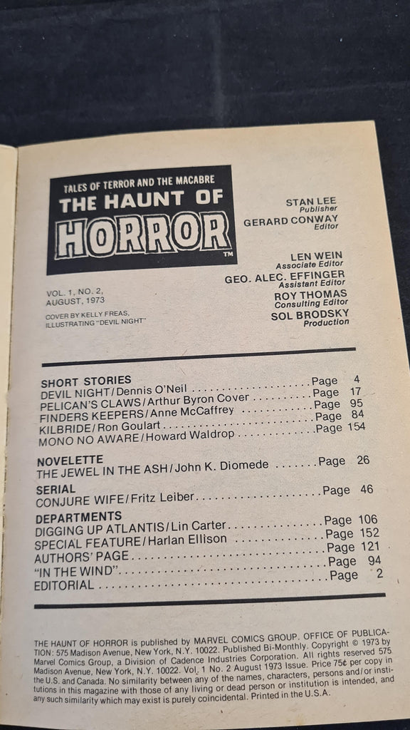 The Haunt of Horror Volume 1 Number 2 August 1973, Marvel Comics ...