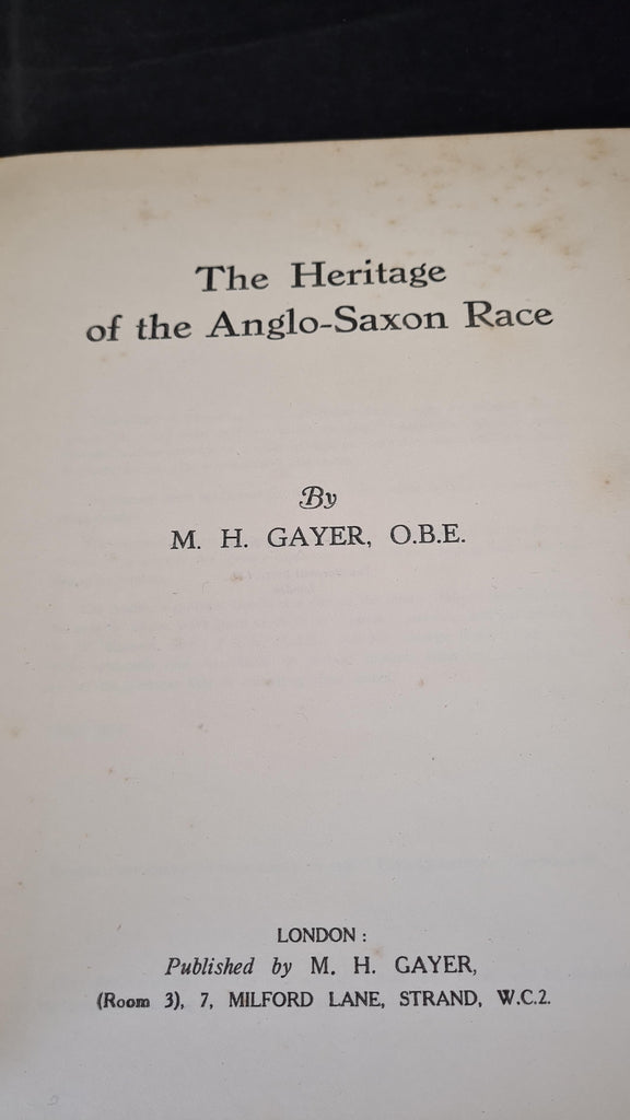 M H Gayer - The Heritage of the Anglo-Saxon Race, no date – Richard ...