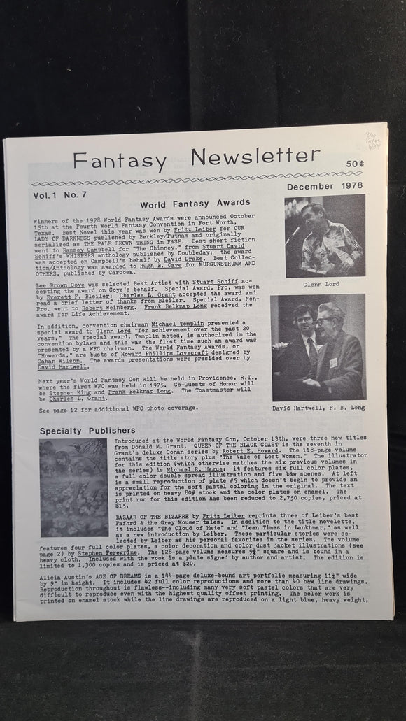 Fantasy Newsletter Volume 1 Number 7 December 1978