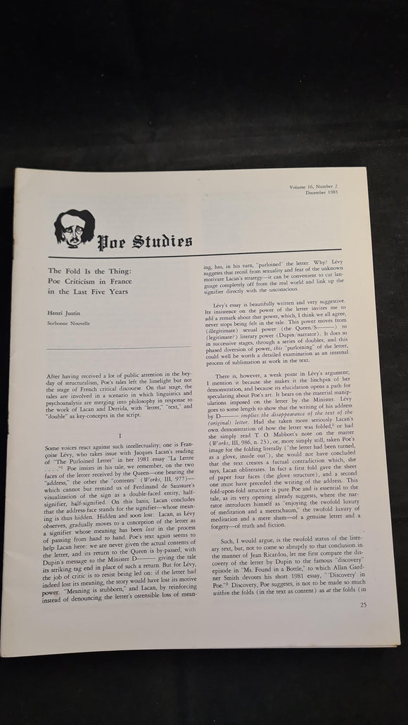 Poe Studies Volume 16 Number 2 December 1983