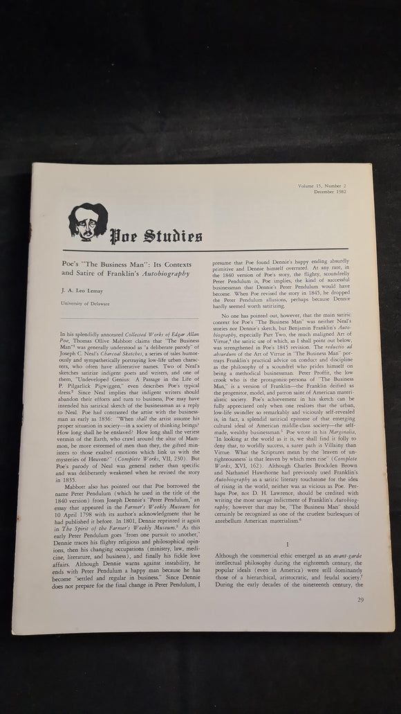Poe Studies Volume 15 Number 2 December 1982