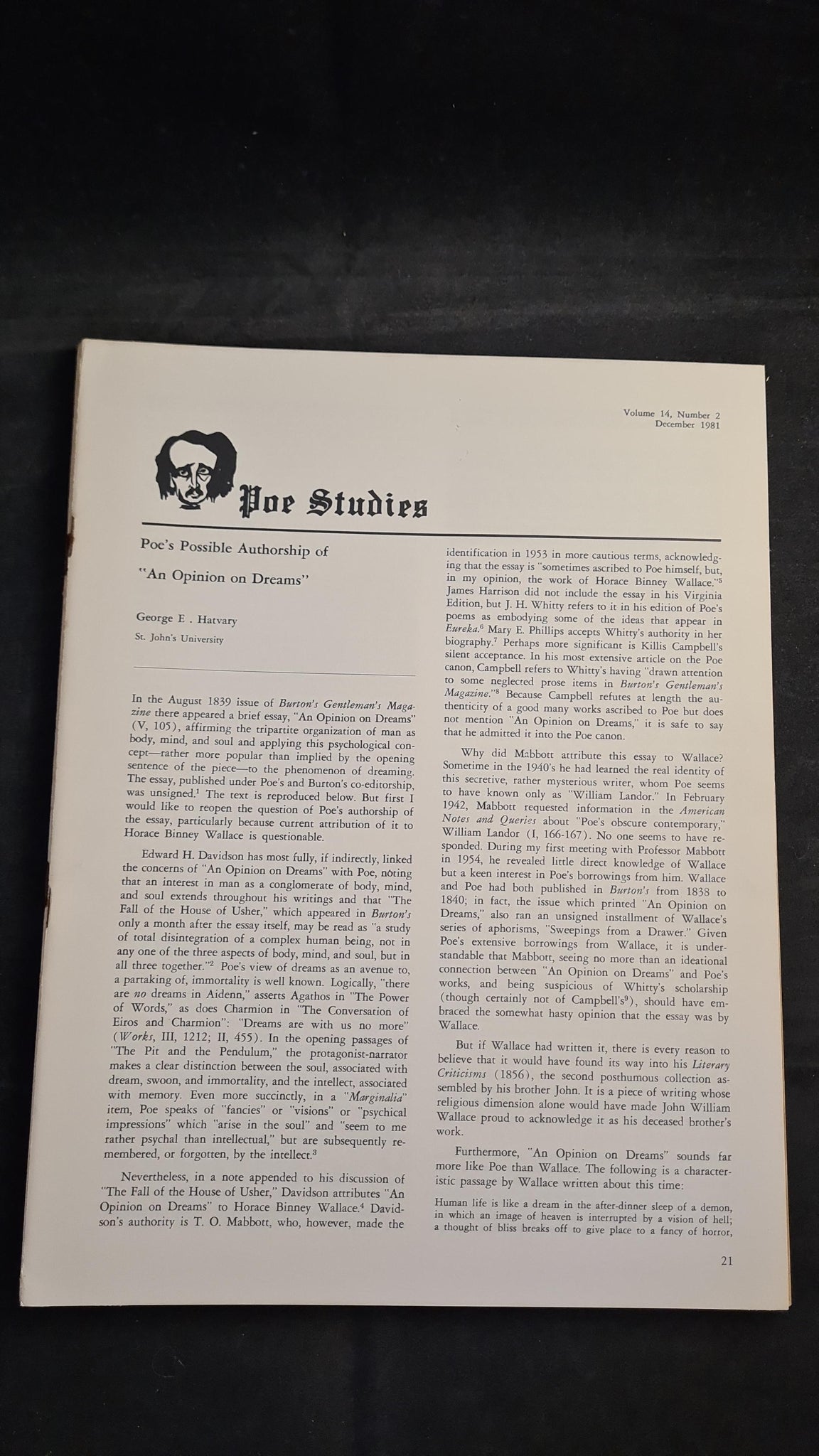 Poe Studies Volume 14 Number 2 December 1981 – Richard Dalby's Library