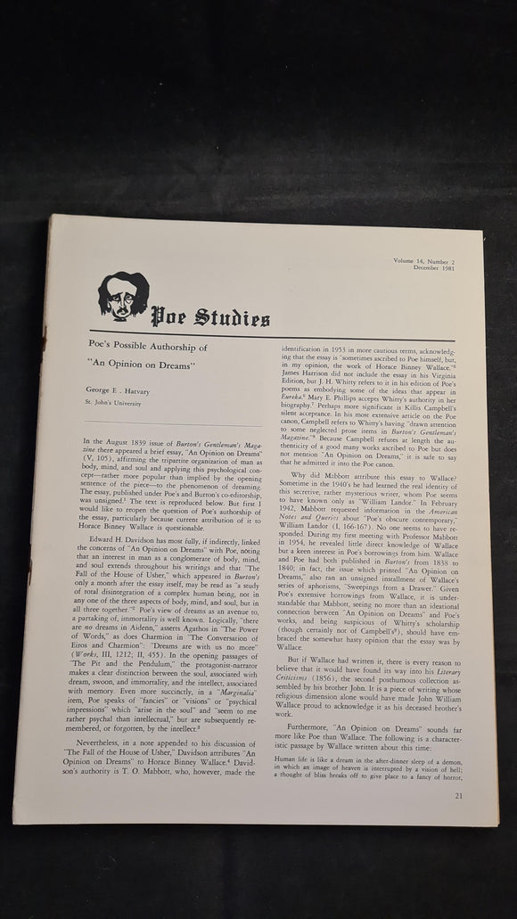 Poe Studies Volume 14 Number 2 December 1981