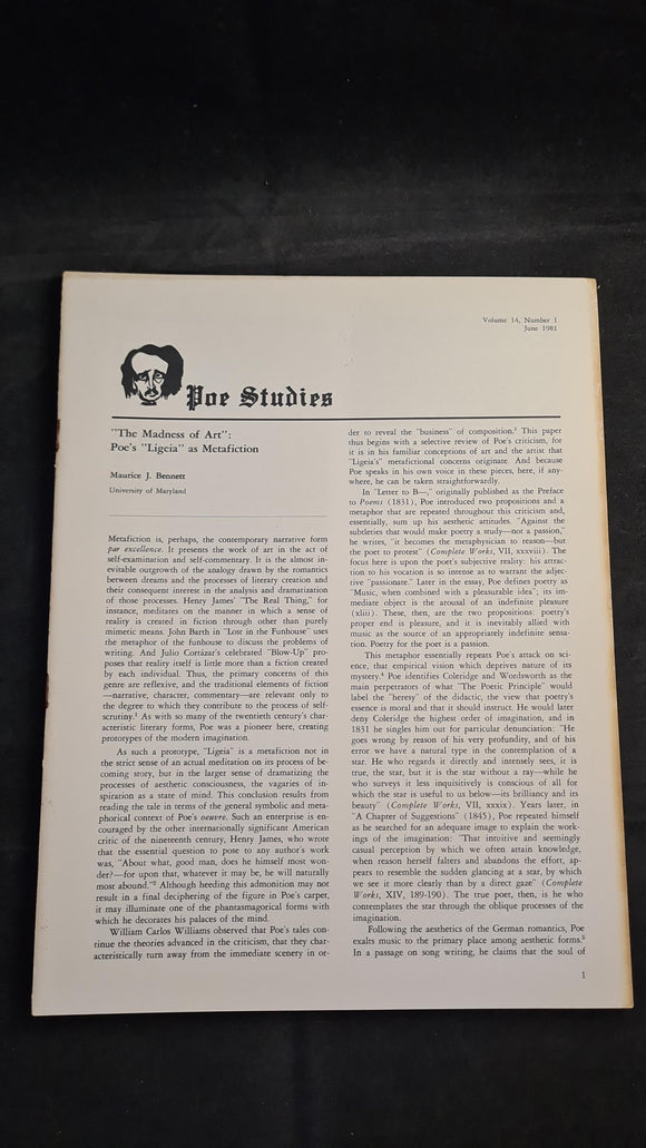 Poe Studies Volume 14 Number 1 June 1981