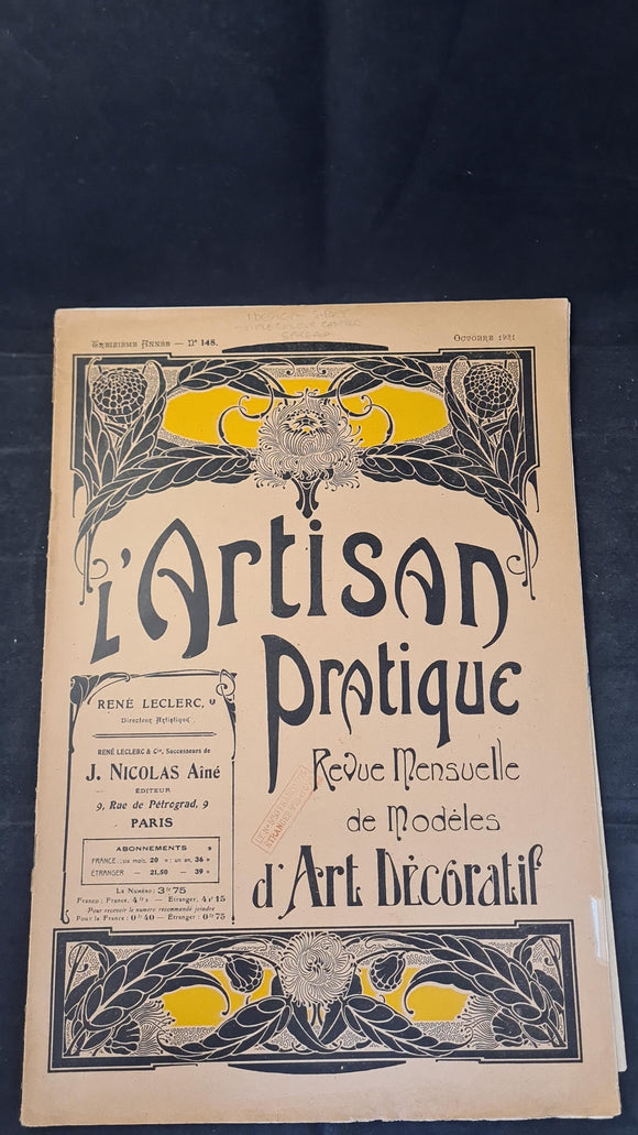 L'Artisan Pratique Number 148, October 1921, The Art of Decorating your Home, French