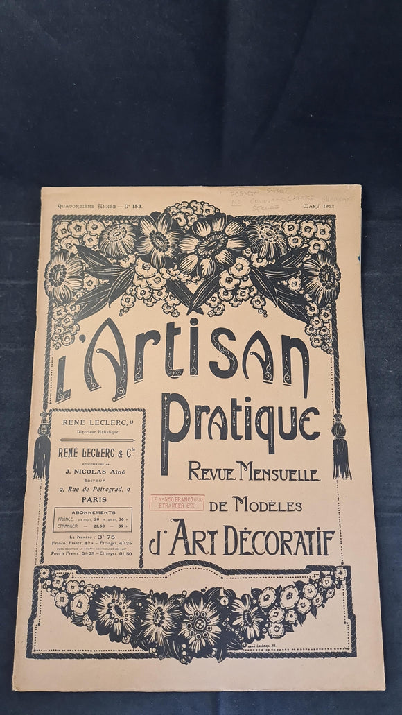 L'Artisan Pratique Number 153, March 1922, The Art of Decorating your Home, French