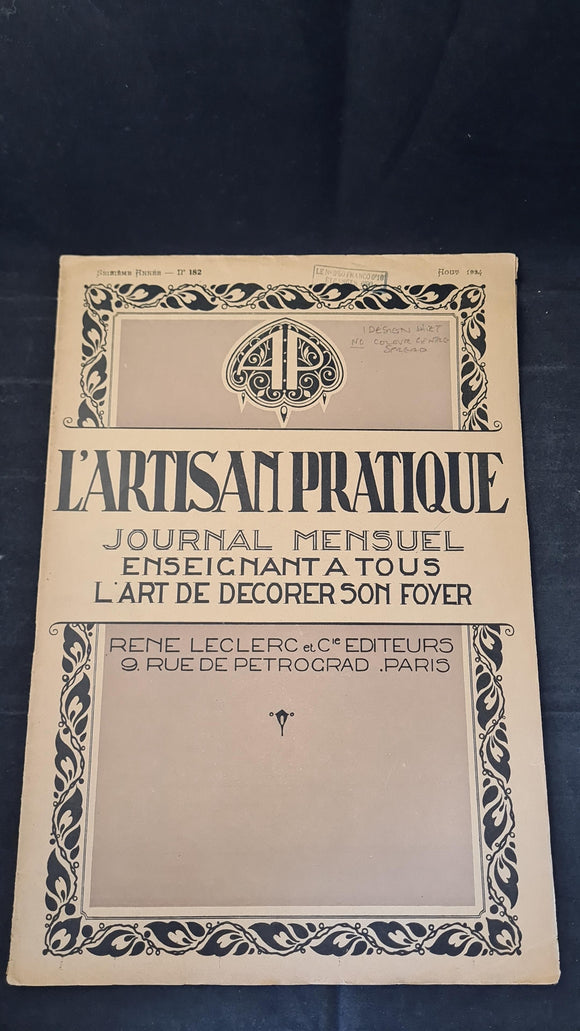 L'Artisan Pratique Number 182,1924, The Art of Decorating your Home, French