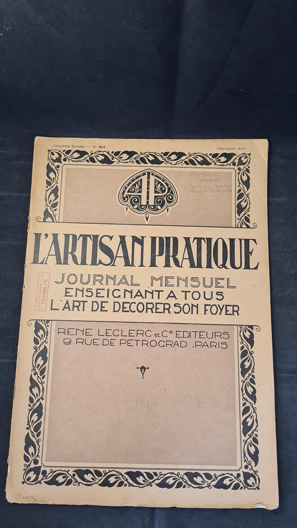 L'Artisan Pratique Number 184 October 1924, The Art of Decorating your Home, French