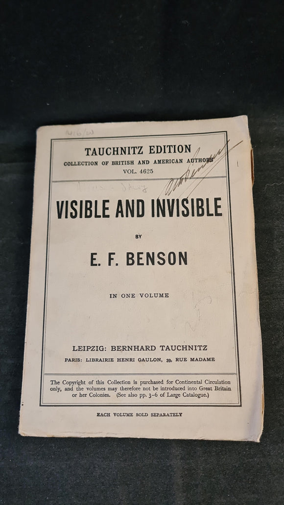 E F Benson - Visible and Invisible, Tauchnitz Edition, 1924