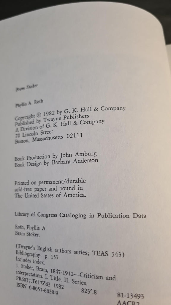 Phyllis A Roth - Bram Stoker, Twayne Publishers, 1982 – Richard Dalby's ...