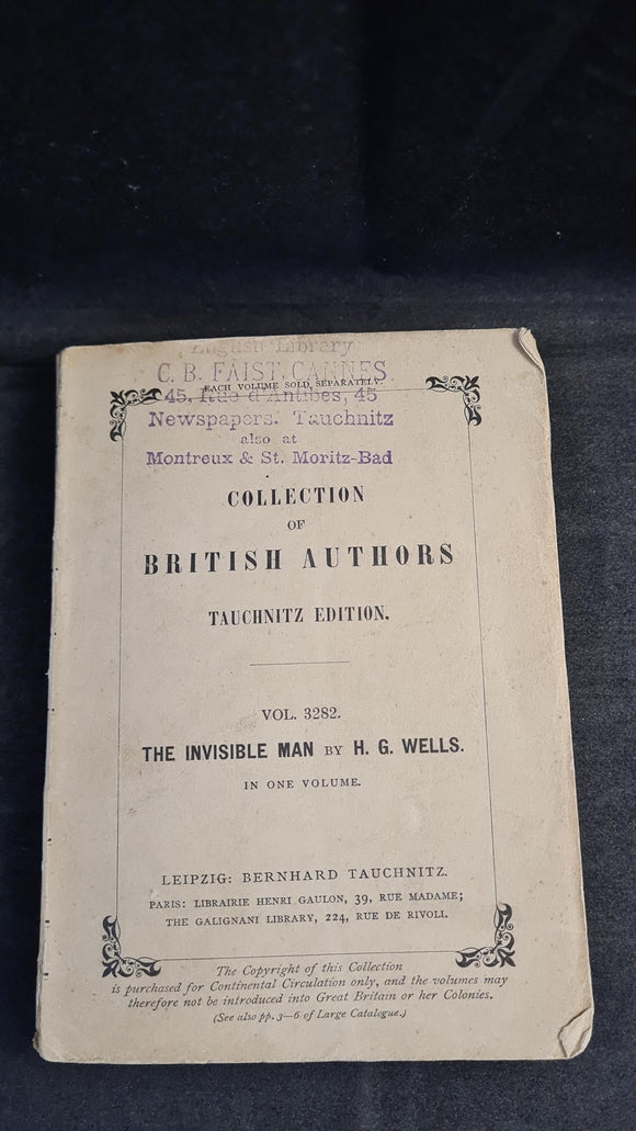 H G Wells - The Invisible Man, Tauchnitz Edition, 1898