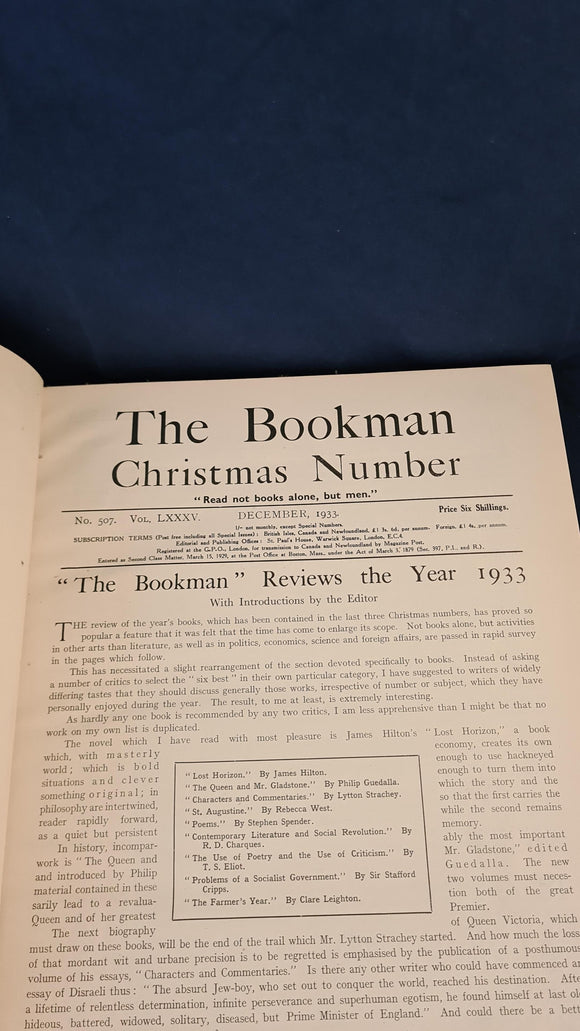 Bookman Christmas Number 507 December 1933, Charlotte Bronte, J Morton-Sale