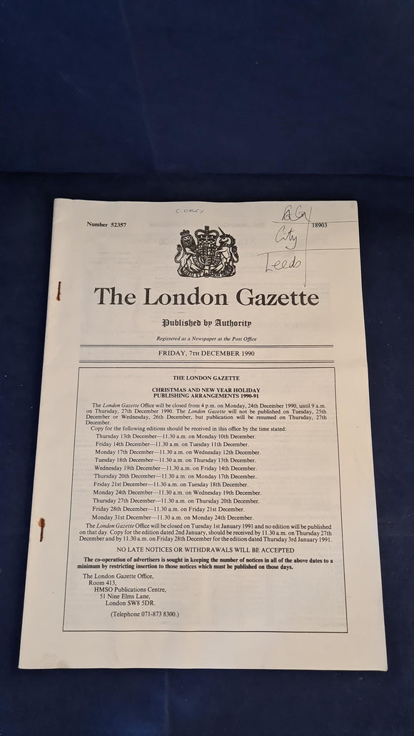 London Gazette Friday, 7th December 1990