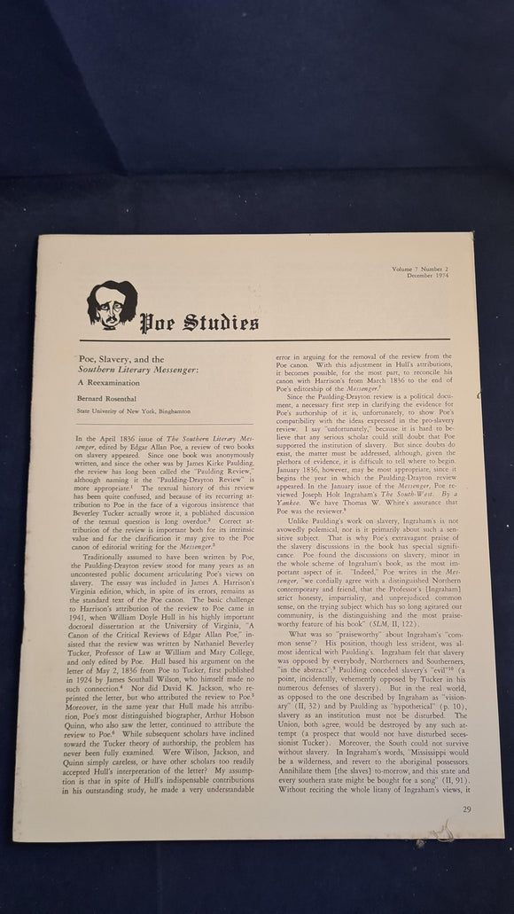 Poe Studies Newsletter Volume 7 Number 2 December 1974