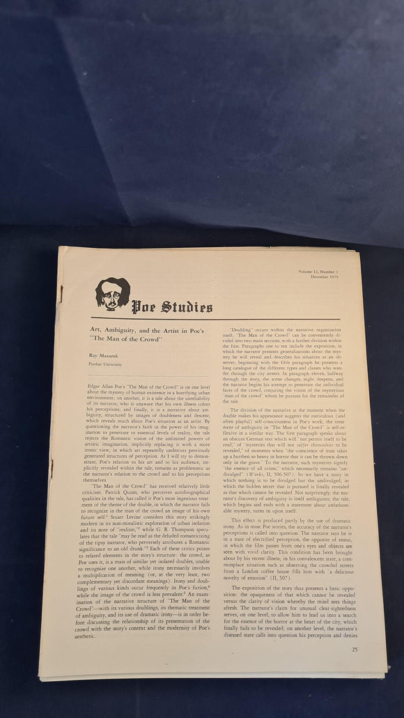 Poe Studies Newsletter Volume 12 Number 2 December 1979