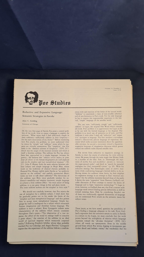 Poe Studies Newsletter Volume 11 Number 1 June 1978