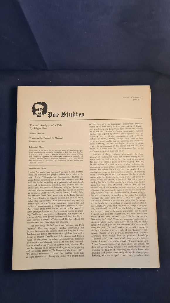 Poe Studies Newsletter Volume 10 Number 1 June 1977