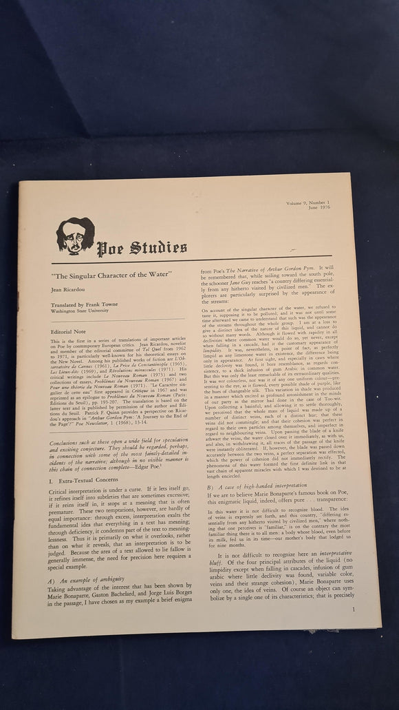 Poe Studies Newsletter Volume 9 Number 1 June 1976