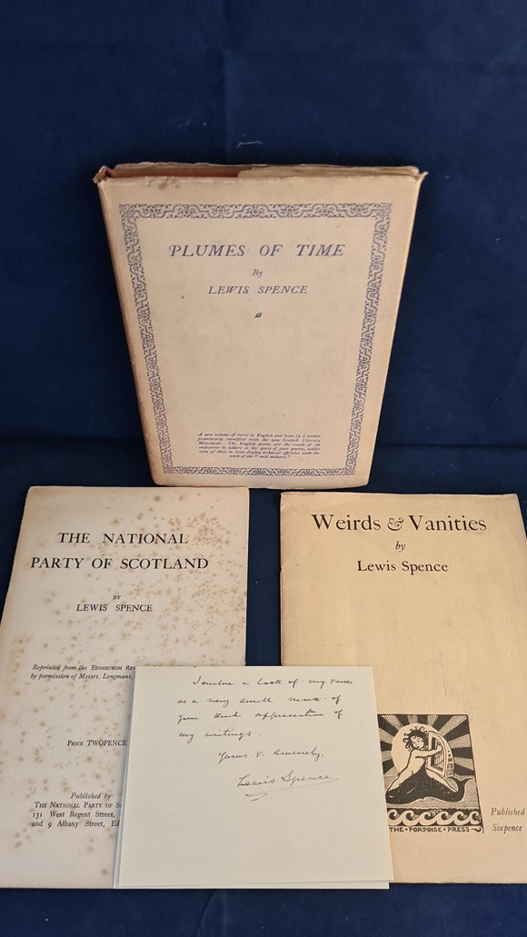 Lewis Spence - Plumes of Time, George Allen & Unwin, 1926, Signed, Booklets and Letters