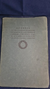 M R James - Address at the Unveiling of the Roll of Honour of the Cambridge Tipperary Club, 1916