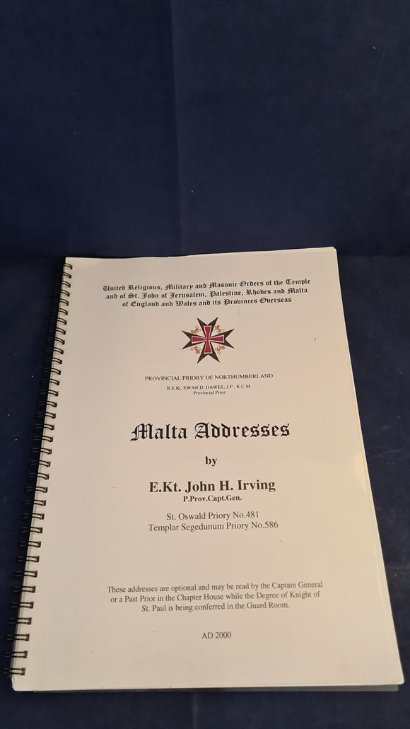 John H Irving - Malta Addresses, 2000