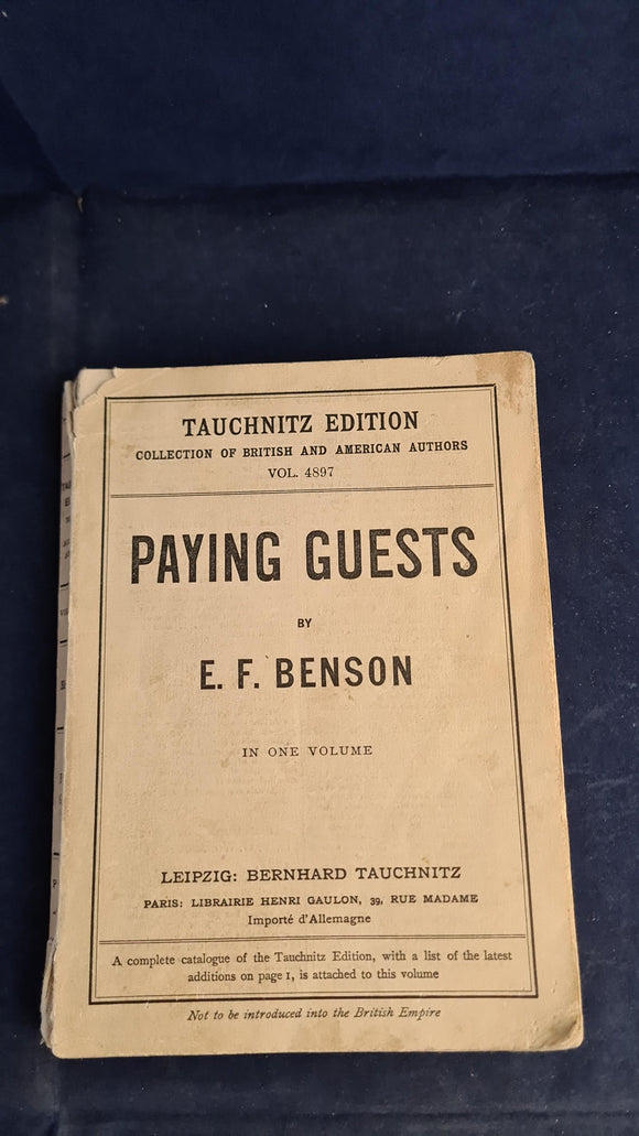 E F Benson - Paying Guests, Tauchnitz Edition, 1929, First Edition Paperbacks