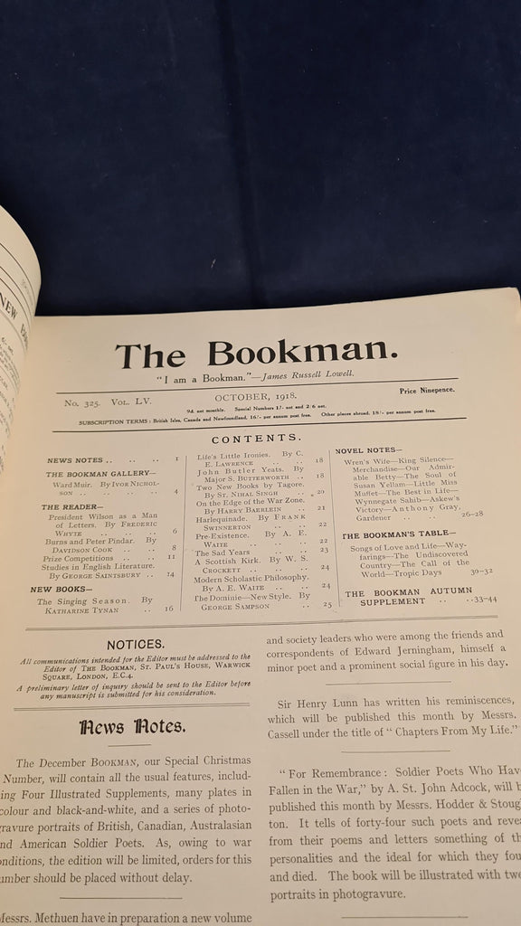 The Bookman Magazine Number 325, October 1918, Hodder & Stoughton ...