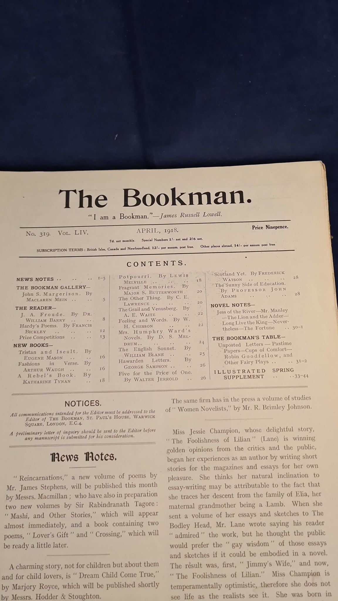 The Bookman Magazine Number 319, April 1918, Hodder & Stoughton ...
