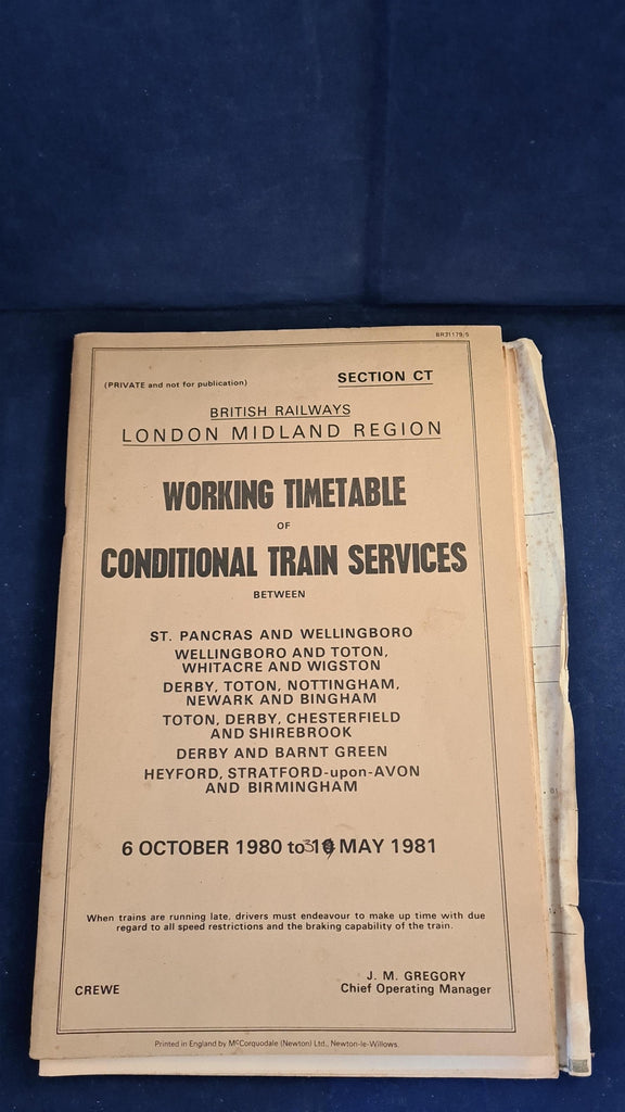British Railways, Working Timetable on Conditional Train Services, 6 O ...