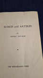 Henry Savage - Songs and Satires, Renaissance Press, 1946, Signed