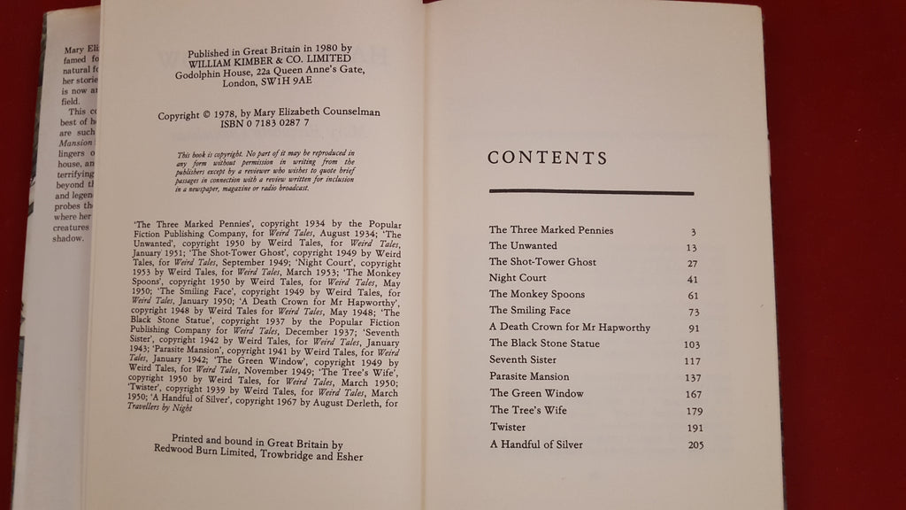 Mary Elizabeth Counselman - Half In Shadow, William Kimber, 1980, 1st ...