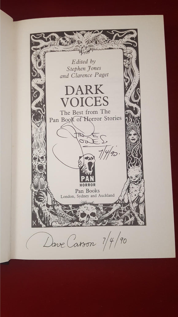 Stephen Jones & Clarence Paget - Dark Voices, Pan Horror, 1990, 1st Edition, Signed