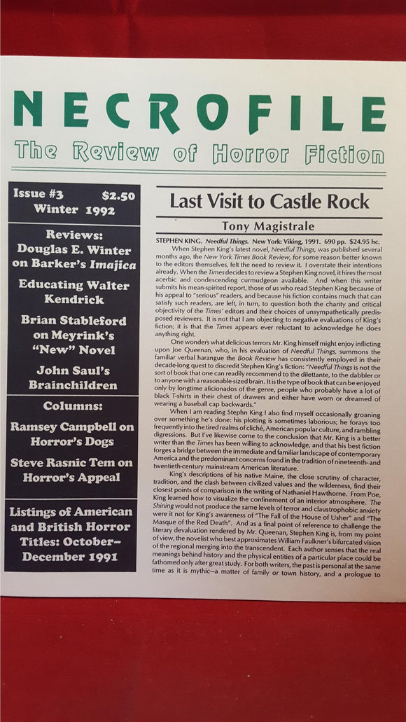 Necrofile - The Review of Horror Fiction, Issue 3 Winter 1992