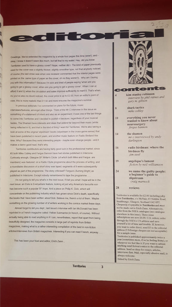 Erich Zann Territories the slipstream journal, Summer 1993, Number T