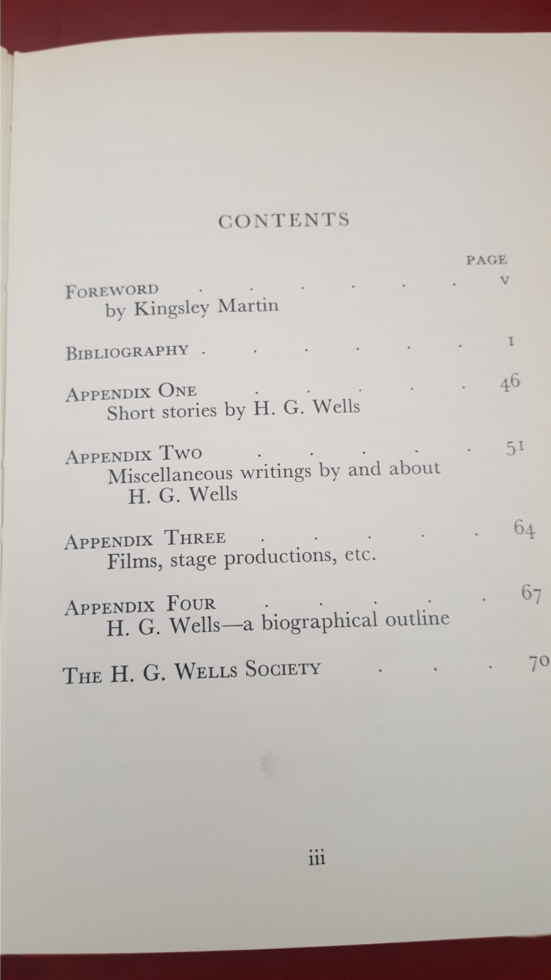 H G Wells - A Comprehensive Bibliography, H G Wells Society, 1968