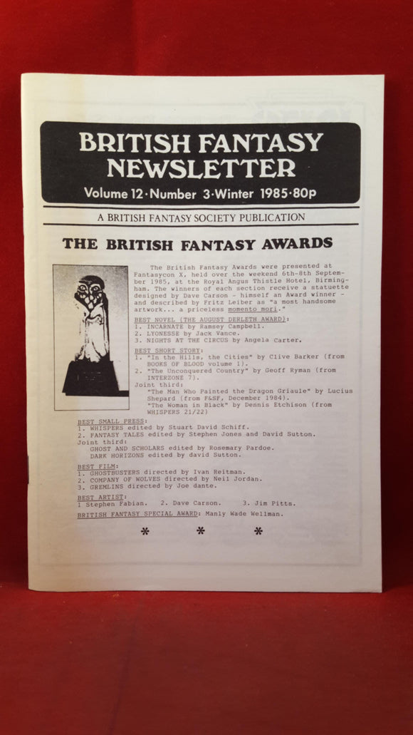 British Fantasy Newsletter Volume 12 Number 3, Winter 1985