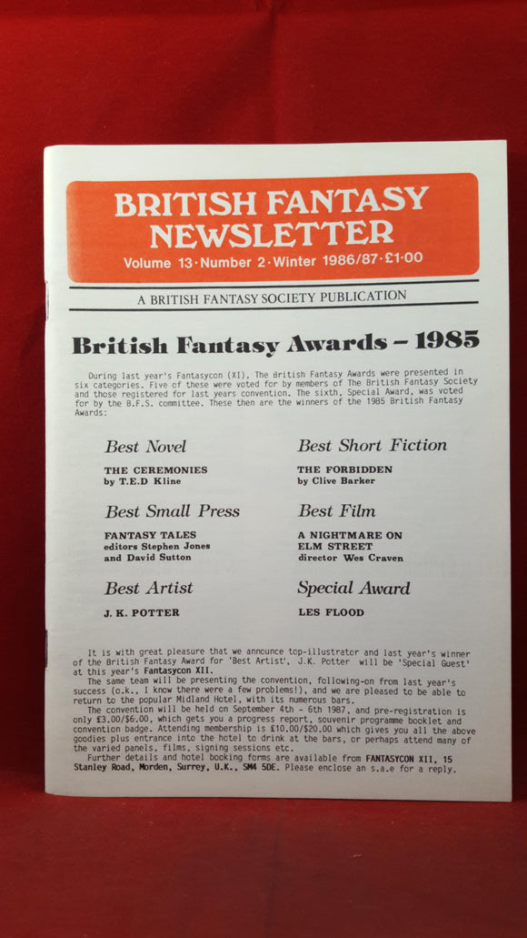British Fantasy Newsletter Volume 13 Number 2, Winter 1986/87