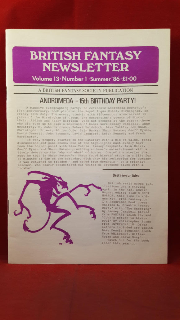 British Fantasy Newsletter Volume 13 Number 1, Summer 1986