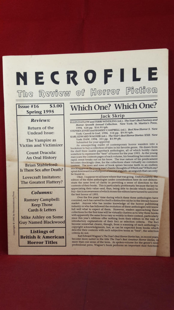 Necrofile - The Review of Horror Fiction, Issue 16 Spring 1995, Necronomicon Press