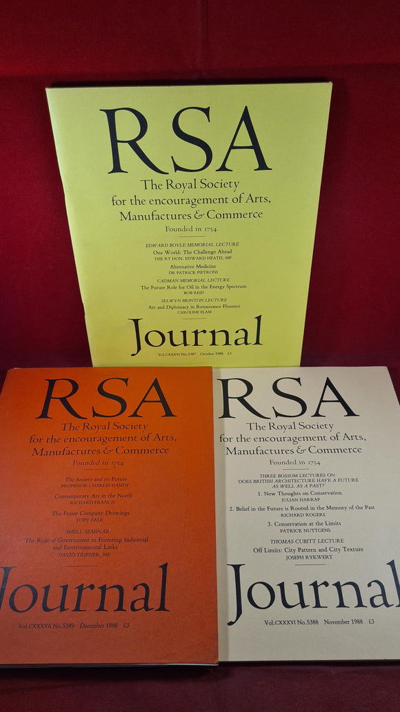 R S A Journal Numbers 5387, 5388 & 5389 October 1988, 3 Journals
