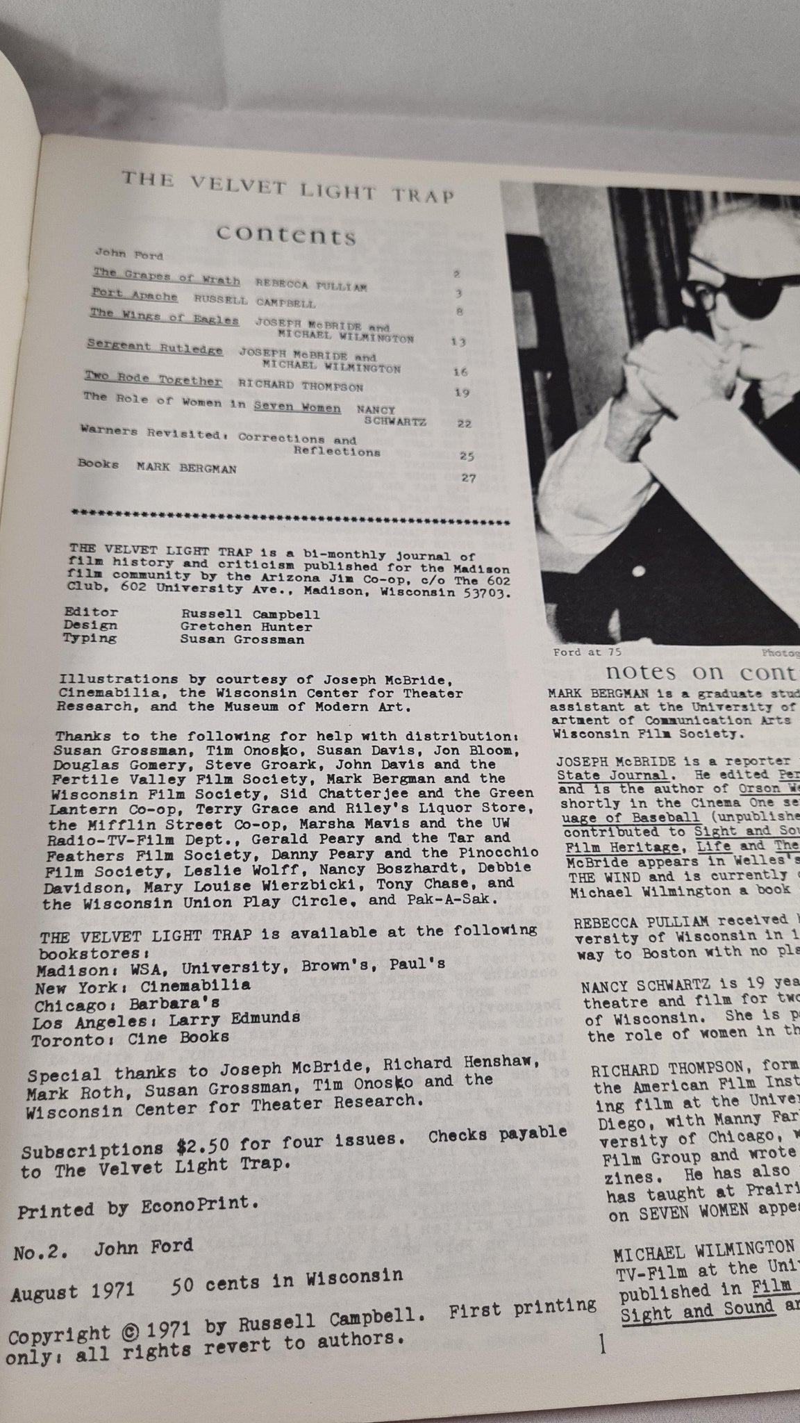 The Velvet Light Trap Number 2, John Ford, August 1971 – Richard Dalby ...