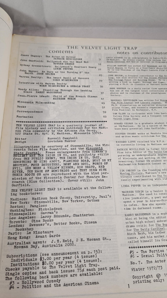 The Velvet Light Trap Number 7, The Actor, Winter 1972/73 – Richard ...