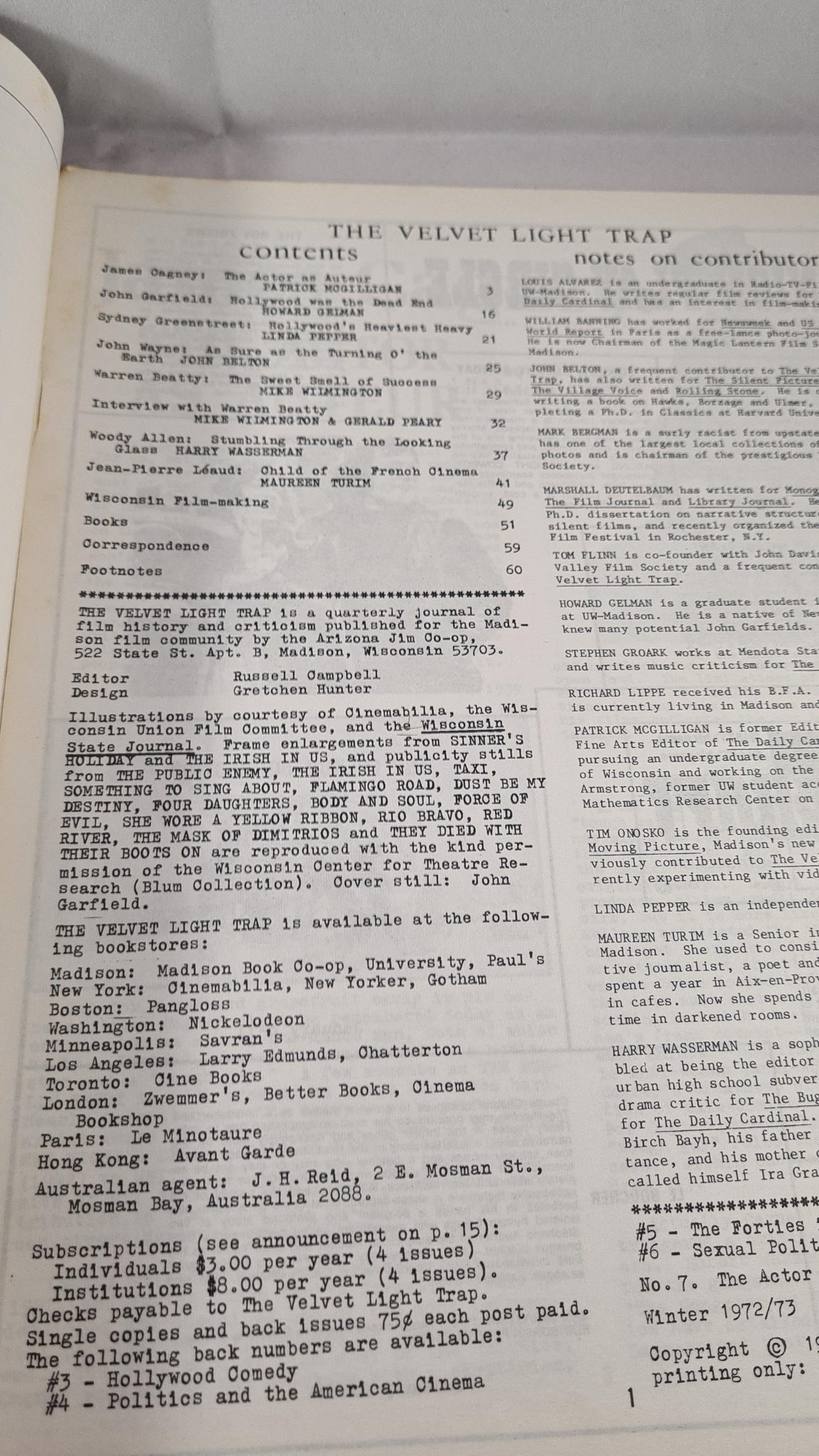 The Velvet Light Trap Number 7, The Actor, Winter 1972/73 – Richard ...